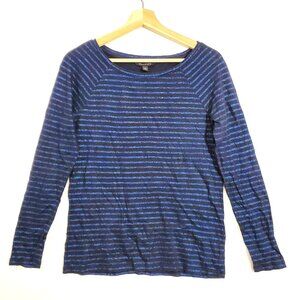 Banana Republic Women's Small Top Knit Long Sleeves Striped Metallic Black Blue